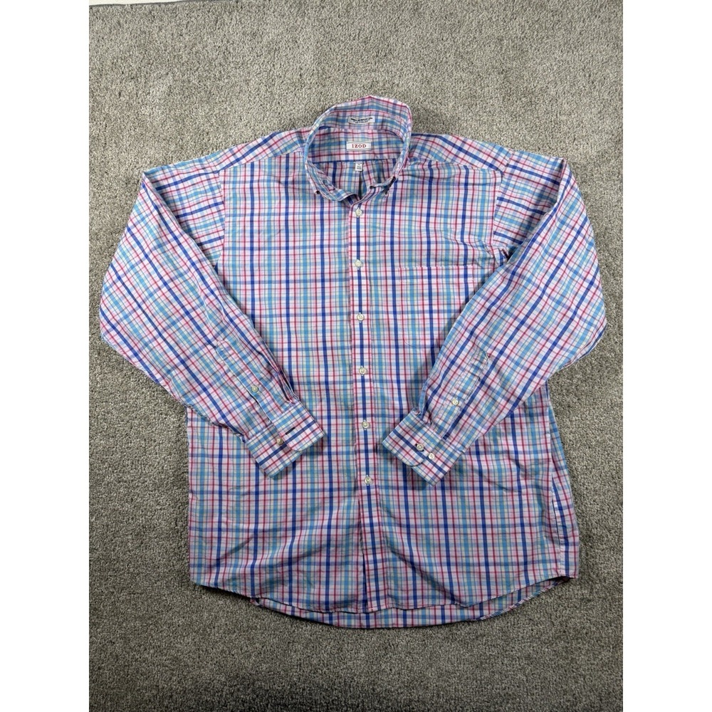 IZOD Men Shirt 16.5 34/35 Regular Fit Plaid Long Sleeve Wrinkle Free Quick Dry